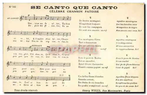 Cartes postales Se Canto Que Canto Celebre chanson patoise