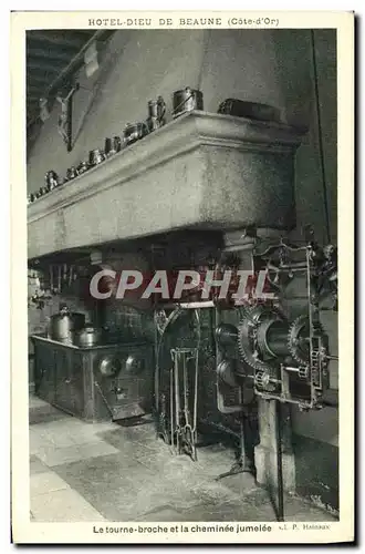 Cartes postales Cuisine Hotel Dieu de Beaune Le tourne broche et la cheminee jumelee