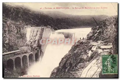 Cartes postales Electricite Environs de Montlucon Le barrage de Rochebut un jour de Crue