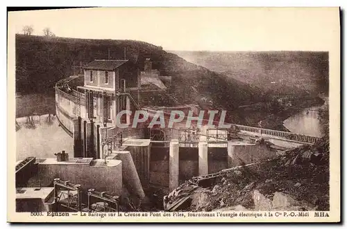 Cartes postales Electricite Eguzon Le barrage sur la Creuse au pont des Piles fournissant l&#39energie electriqu