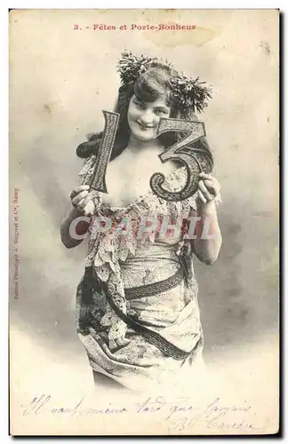 Cartes postales Fantaisie Femme Fetes et Porte bonheur