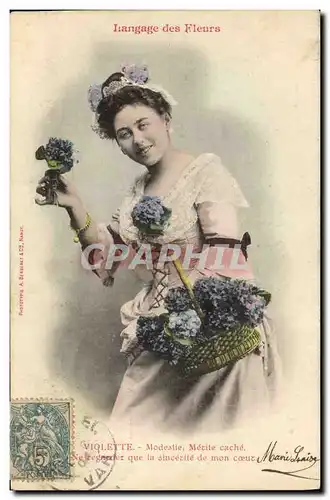 Ansichtskarte AK Fantaisie Femme Langage des fleurs Violette