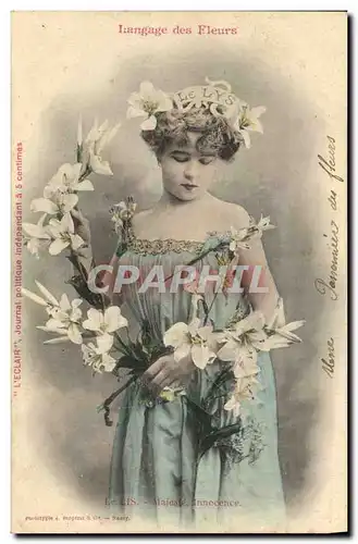 Cartes postales Fantaisie Femme Langage des fleurs Le Lis Majeste Innoncence