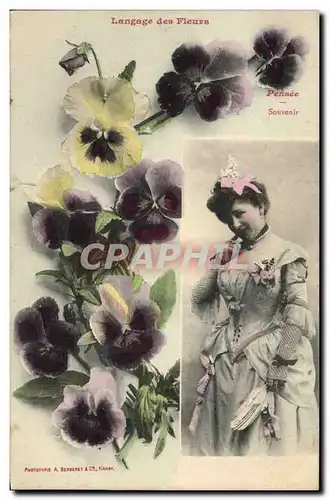 Cartes postales Fantaisie Femme Langage des fleurs Pensee Souvenir