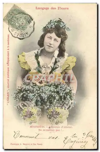 Ansichtskarte AK Fantaisie Femme Langage des fleurs Myosotis