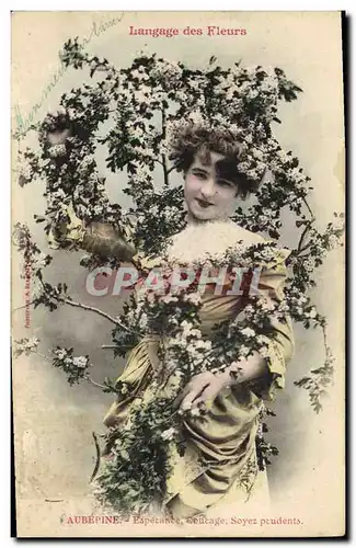 Cartes postales Fantaisie Femme Langage des fleurs Aubepine