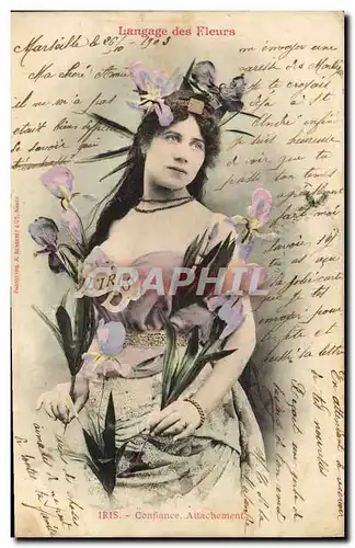 Cartes postales Fantaisie Femme Langage des fleurs Iris Confiance Attachement