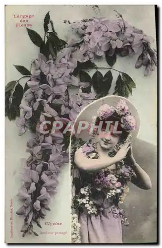 Ansichtskarte AK Fantaisie Femme Langage des fleurs Glycine Bonheur partage