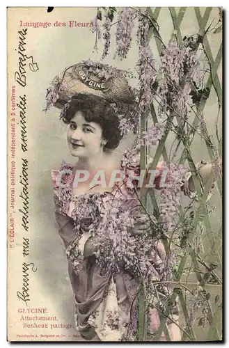 Ansichtskarte AK Fantaisie Femme Langage des fleurs Glycine