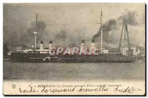 Ansichtskarte AK Bateau Bordeaux le croiseur Cuirasse Kleber apres le lancement