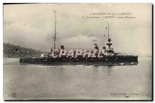 Cartes postales Bateau Le cuirasse Liberte avant l&#39explosion Catastrophe du Liberte