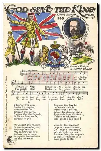 Cartes postales God Save the king Hymne national anglais 1740