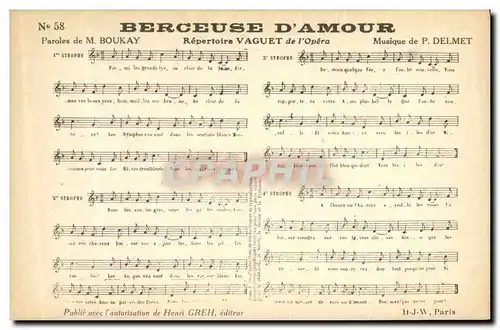 Cartes postales Berceuse d&#39amour Boukay Vaguet Delmet