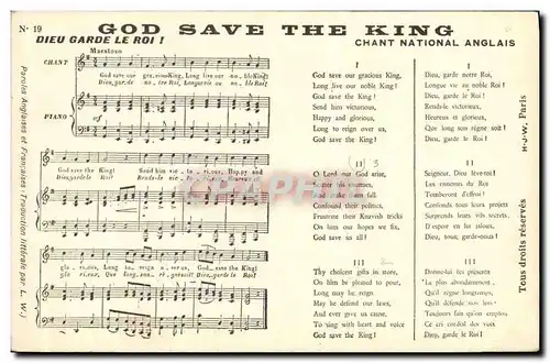 Cartes postales God save the King Chant national anglais