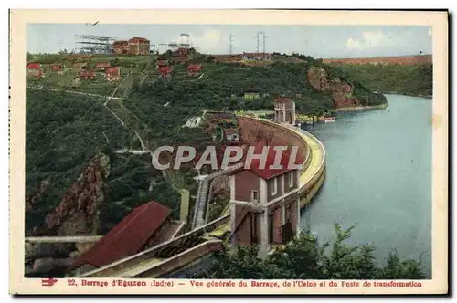 Cartes postales Electricite Barrage d&#39Eguzon Vue generale du barrage de l&#39usine et du poste de transformat