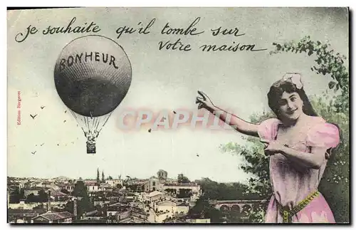 Cartes postales Fantaisie Femme Ballon Dirigeable