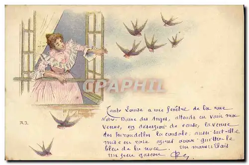 Cartes postales Femme Hirondelles