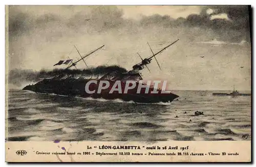 Cartes postales Bateau Le Leon Gambetta coule le 26 avril 1915