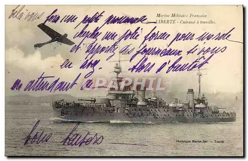 Cartes postales Bateau Liberte Cuirasse a tourelles Avion AViation