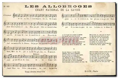 Cartes postales Les Allobroges Chant national de la Savoie