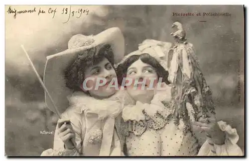 Cartes postales Fantaisie Femmes Pierrette et Polichinelle