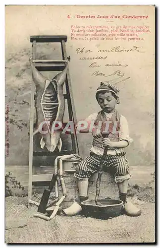 Cartes postales Fantaisie Enfant Dernier jour d&#39un condame Boucher Porc Cochon