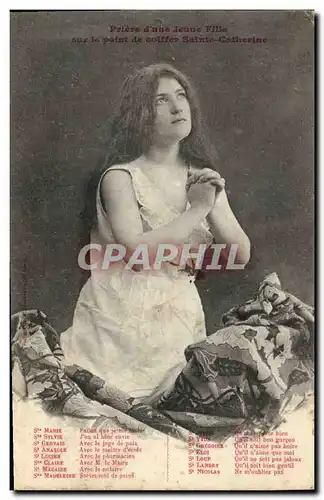 Cartes postales Fantaisie Femme Priere d'une jeune fille sur le point de coiffer Sainte Catherine