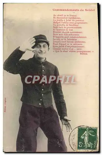 Cartes postales Fantaisie Commandements du soldat Militaria