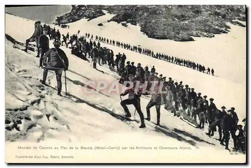 Ansichtskarte AK Militaria Chasseurs alpins Montee de canons au Pas de la Beccia Mont Cenis par les artilleurs et