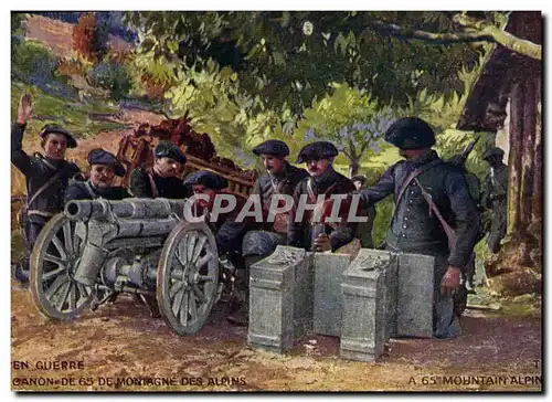 Cartes postales Militaria Chasseurs alpins Canon de 65 de montagne des Alpins