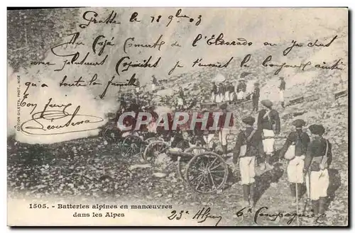 Cartes postales Militaria Chasseurs alpins Batteries alpines en manoeuvres dans les Alpes