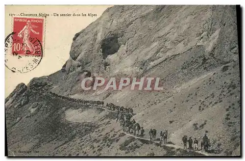 Ansichtskarte AK Militaria Chasseurs alpins Un sentier dans les Alpes