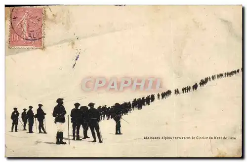 Cartes postales Militaria Chasseurs alpins traversant le glacier du Mont de Lans