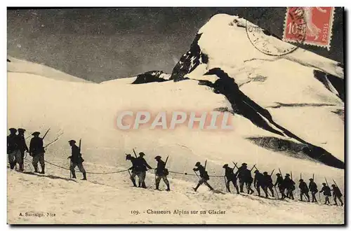 Cartes postales Militaria Chasseurs alpins sur un glacier