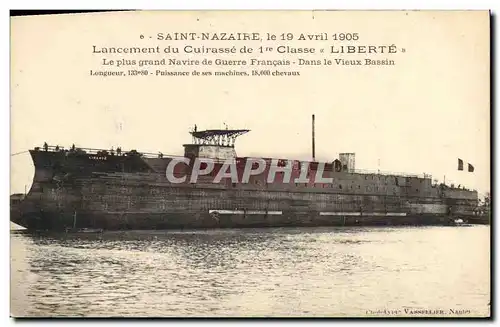 Cartes postales Bateau Saint Nazaire 19 avril 1905 Lancement du cuirasse de 1ere classe Liberte Le pus grand nav