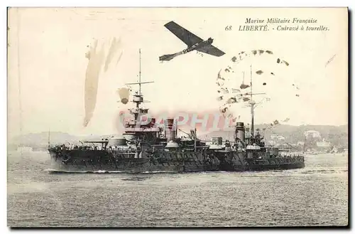 Cartes postales Bateau Liberte Cuirasse a tourelles Avion Aviation