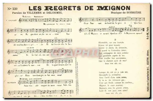 Cartes postales Les regrets de Mignon Villemer Delormel Boissiere