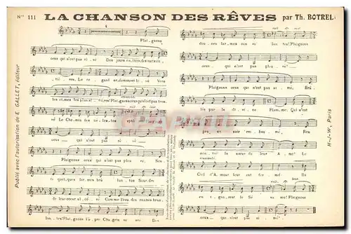 Cartes postales La chanson des reves Botrel