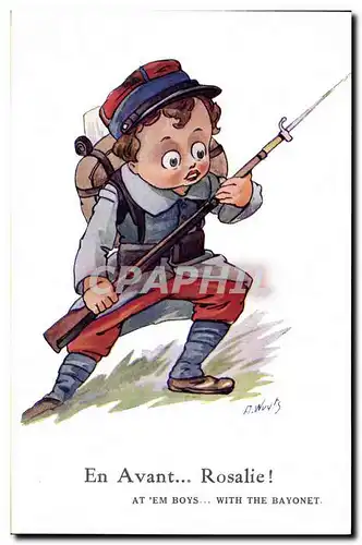 Ansichtskarte AK Fantaisie Illustrateur Enfants En avant Rosalie Militaria