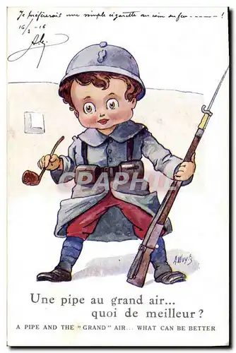 Ansichtskarte AK Fantaisie Illustrateur Enfants Une pipe au grand air quoi de meilleur Militaria