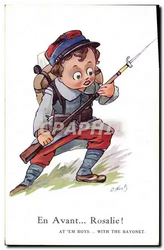 Ansichtskarte AK Fantaisie Illustrateur Enfants En avant Rosalie Militaria
