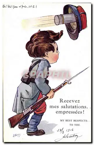 Cartes postales Fantaisie Illustrateur Enfants Recevez mes salutations empressees Militaria