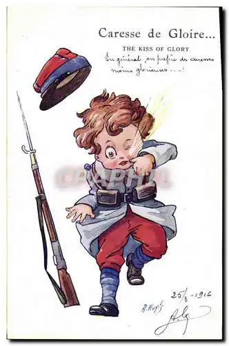 Cartes postales Fantaisie Illustrateur Enfants Caresse de gloire Militaria