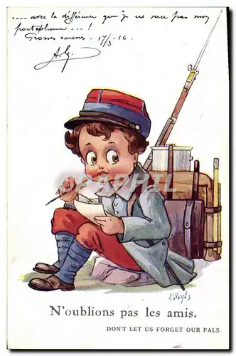 Cartes postales Fantaisie Illustrateur Enfants N&#39oublions pas les amis Militaria