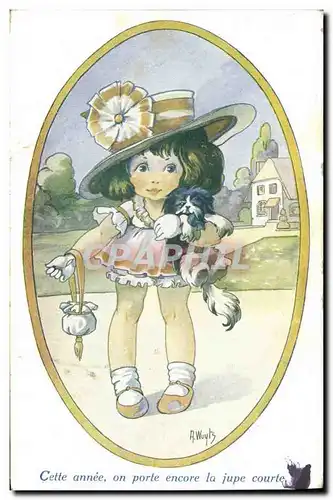 Cartes postales Fantaisie Illustrateur Enfant Chien Cette annee on porte encore la jupe courte