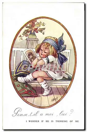 Cartes postales Fantaisie Illustrateur Enfant Pense t il a moi lui