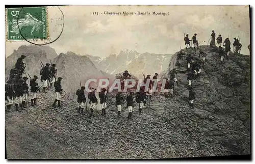 Cartes postales Militaria Chasseurs Alpins Dans la montagne