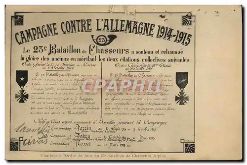 Cartes postales Militaria Chasseurs Alpins Campagne contre l&#39Allemagne 23eme bataillon de chasseurs