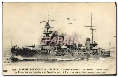 Cartes postales Bateau Liberte Cuirasse d'escadre detruit en rade de Toulon
