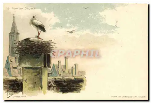 Cartes postales Folklore Alsace Cigogne Bonheur discret